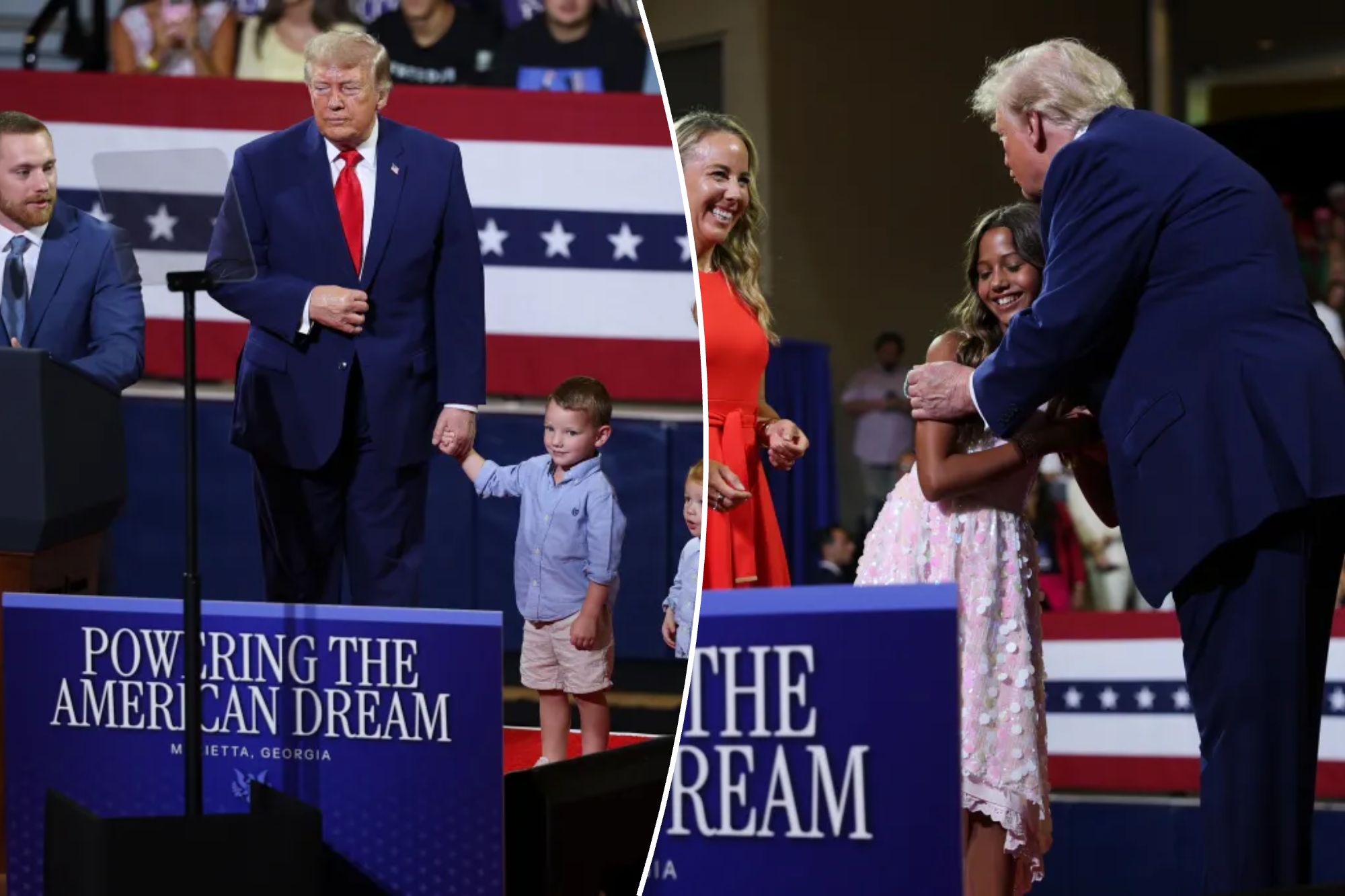 Trump holds hands with toddler and mocks 'Pee-wee' Jon Ossoff at Georgia Trump Accounts rally