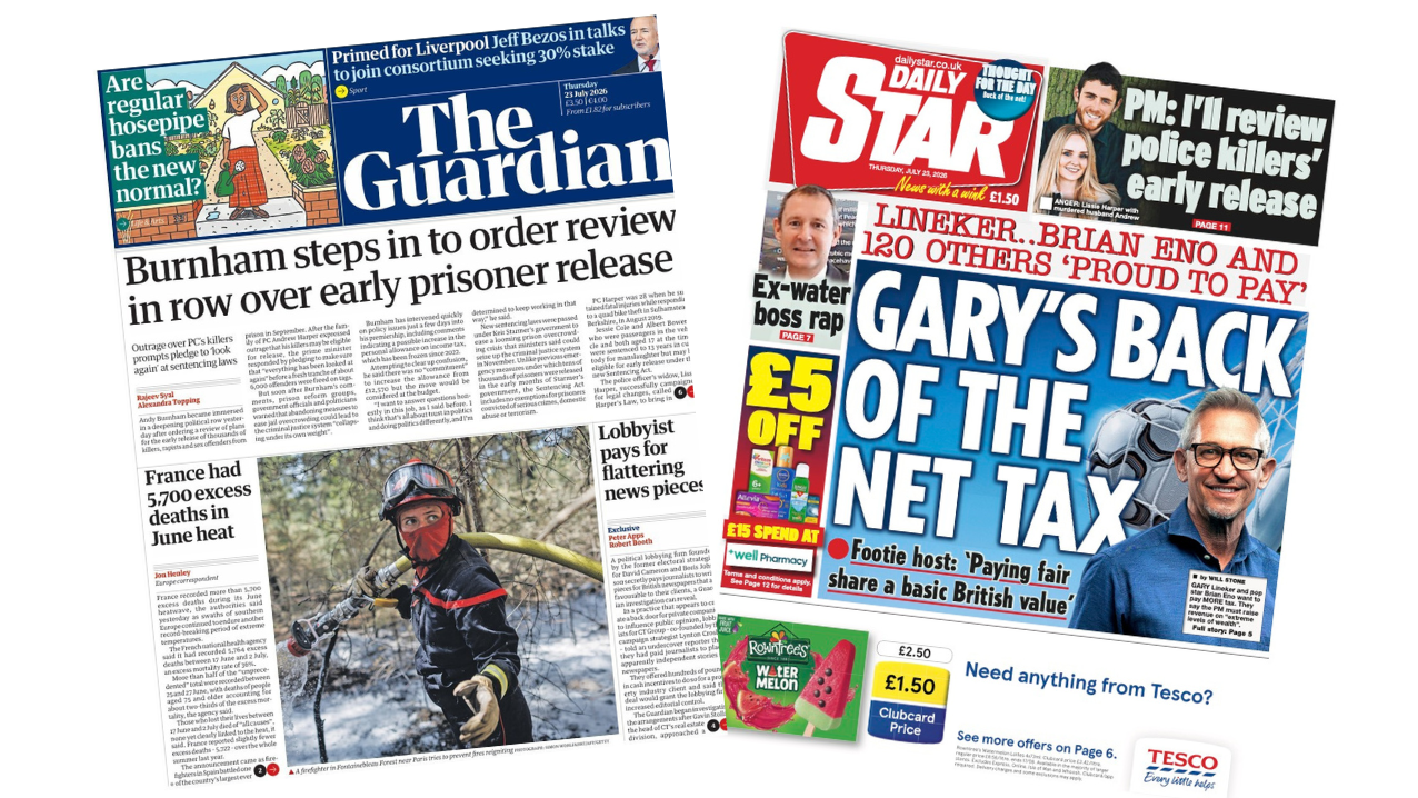'Row over early prison release' and 'Gary's back of the net tax'