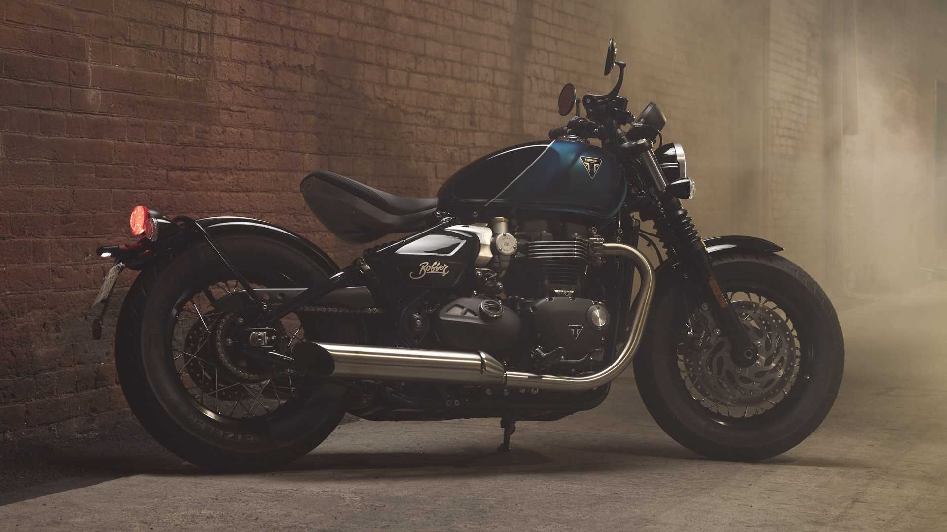 2026 Triumph Bonneville Bobber dual tone rear third quarter parked static shot