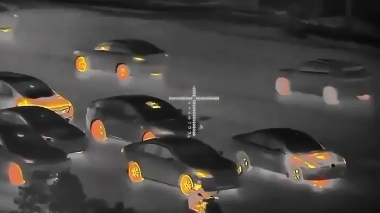 Highway traffic viewed through thermal cameras reveals exactly how much heat every car actually produces and gas vs EV is very different