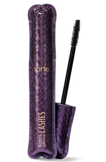Tube of Tarte Lights, Camera, Lashes mascara, open to show wand