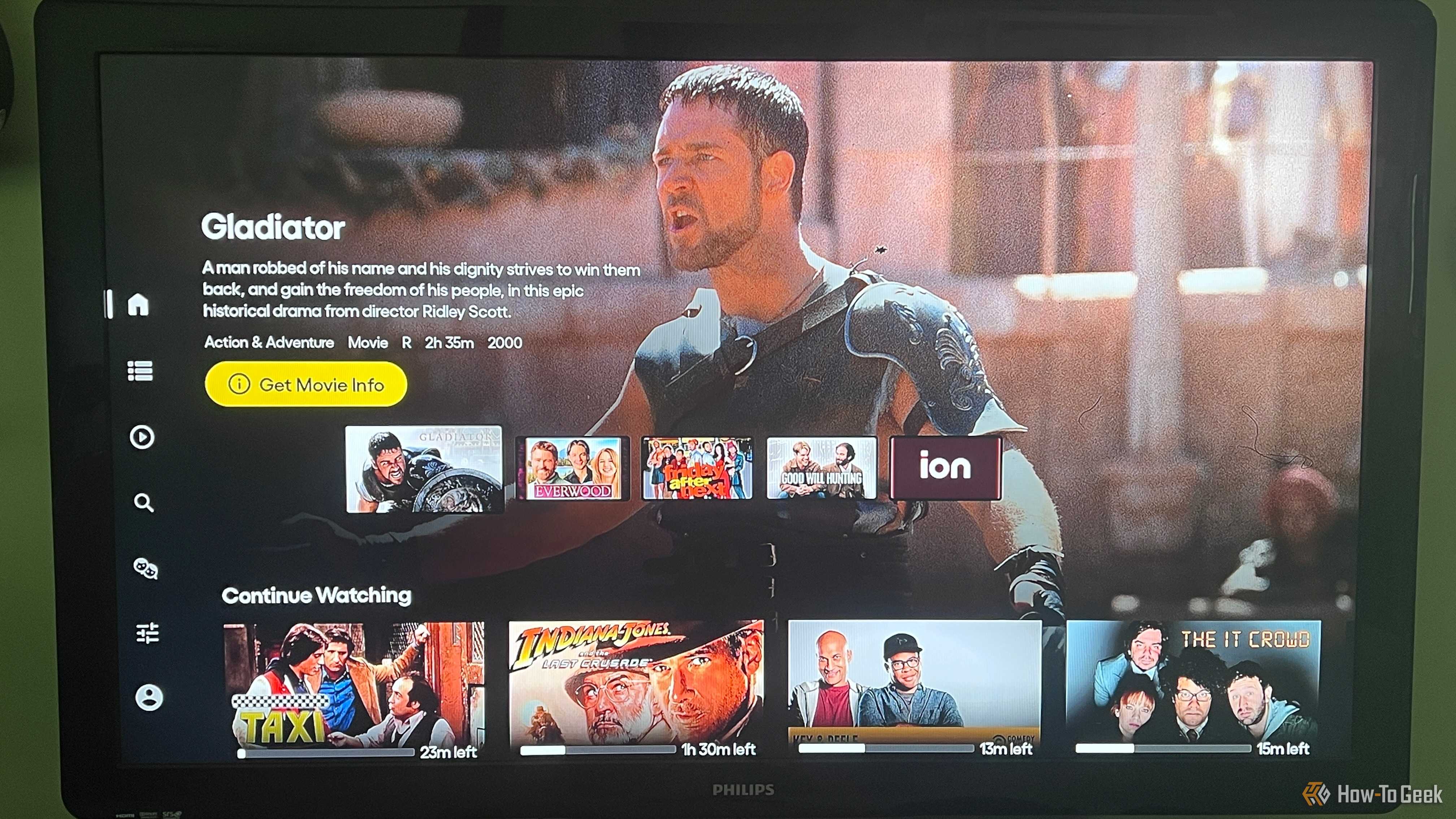 An image of a TV with Pluto TVs home screen being displayed.