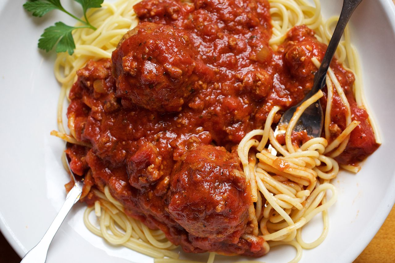 Traditional Meat Sauce and Meatballs at Olive Garden