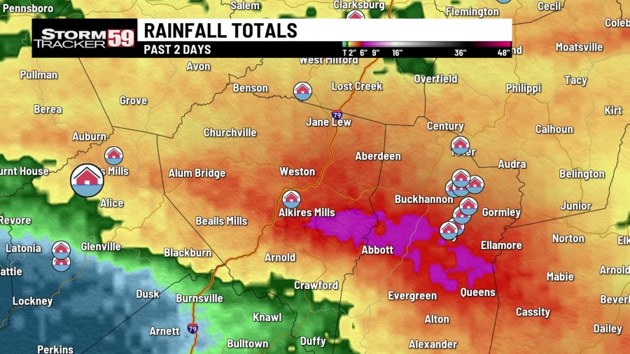How much rainfall caused the catastrophic flooding in WV Tuesday?