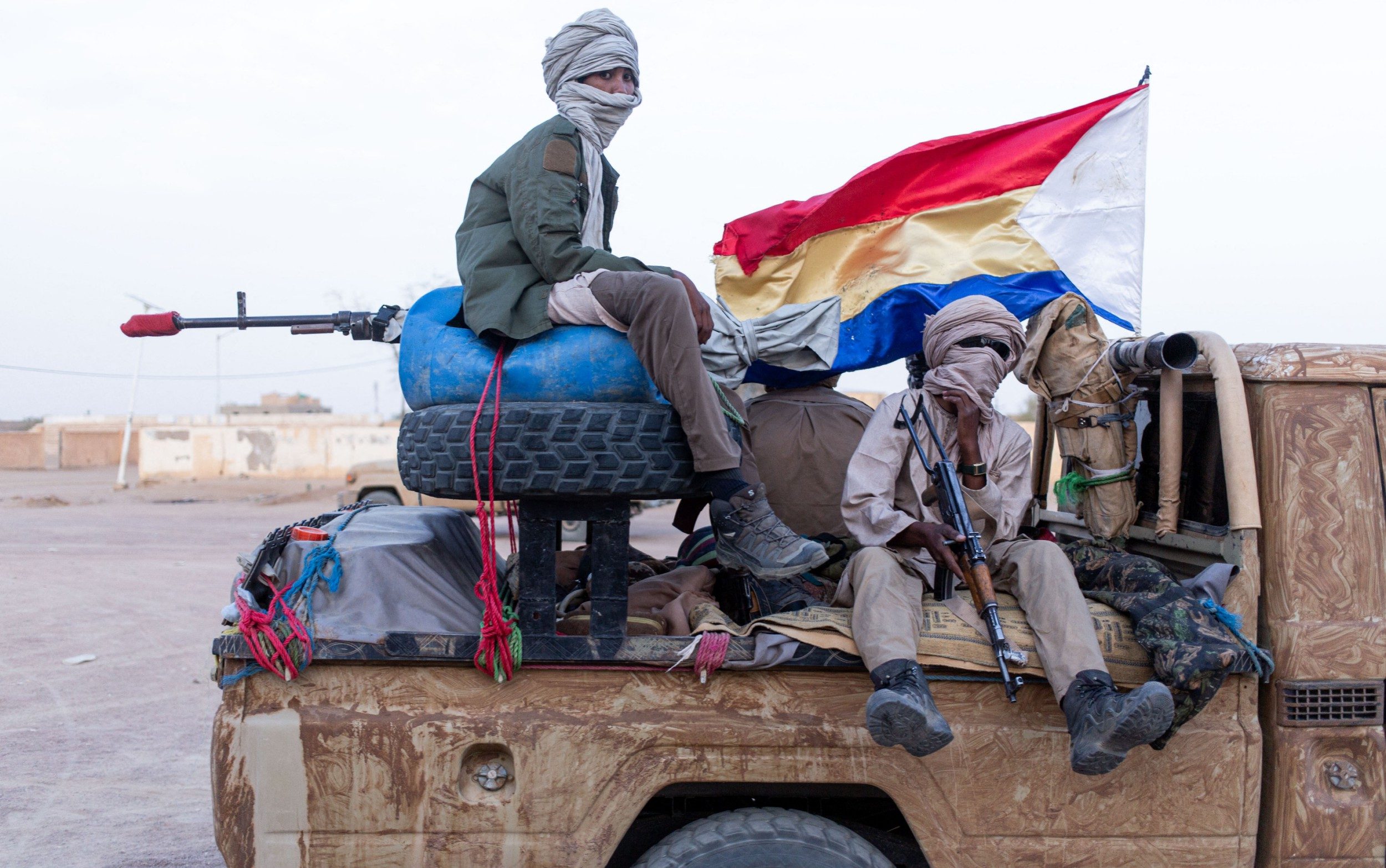 Soldiers from the National Front for the Liberation of Azawad (FLA) patrol the streets of Kidal. The FLA is separatist group fighting for the independence of northern Mali