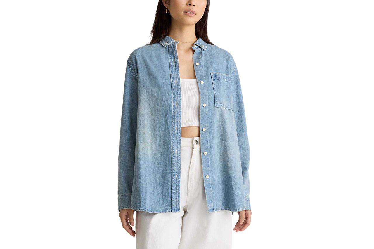 Quince Distressed Denim Oversized Shirt