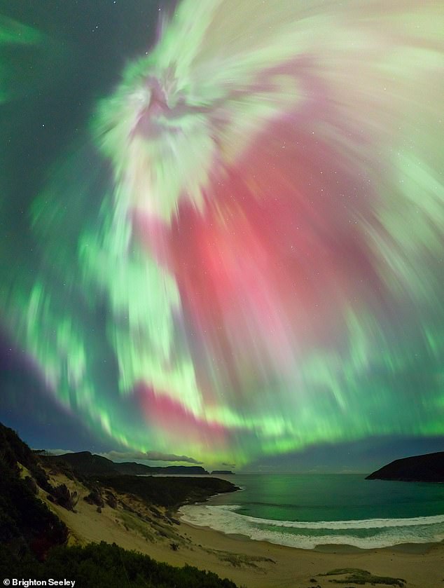 Brighton Seeley's Zenith won the Nightscapes category. The stunning image, taken from a beach, captures the Aurora Australis in vibrant red and green