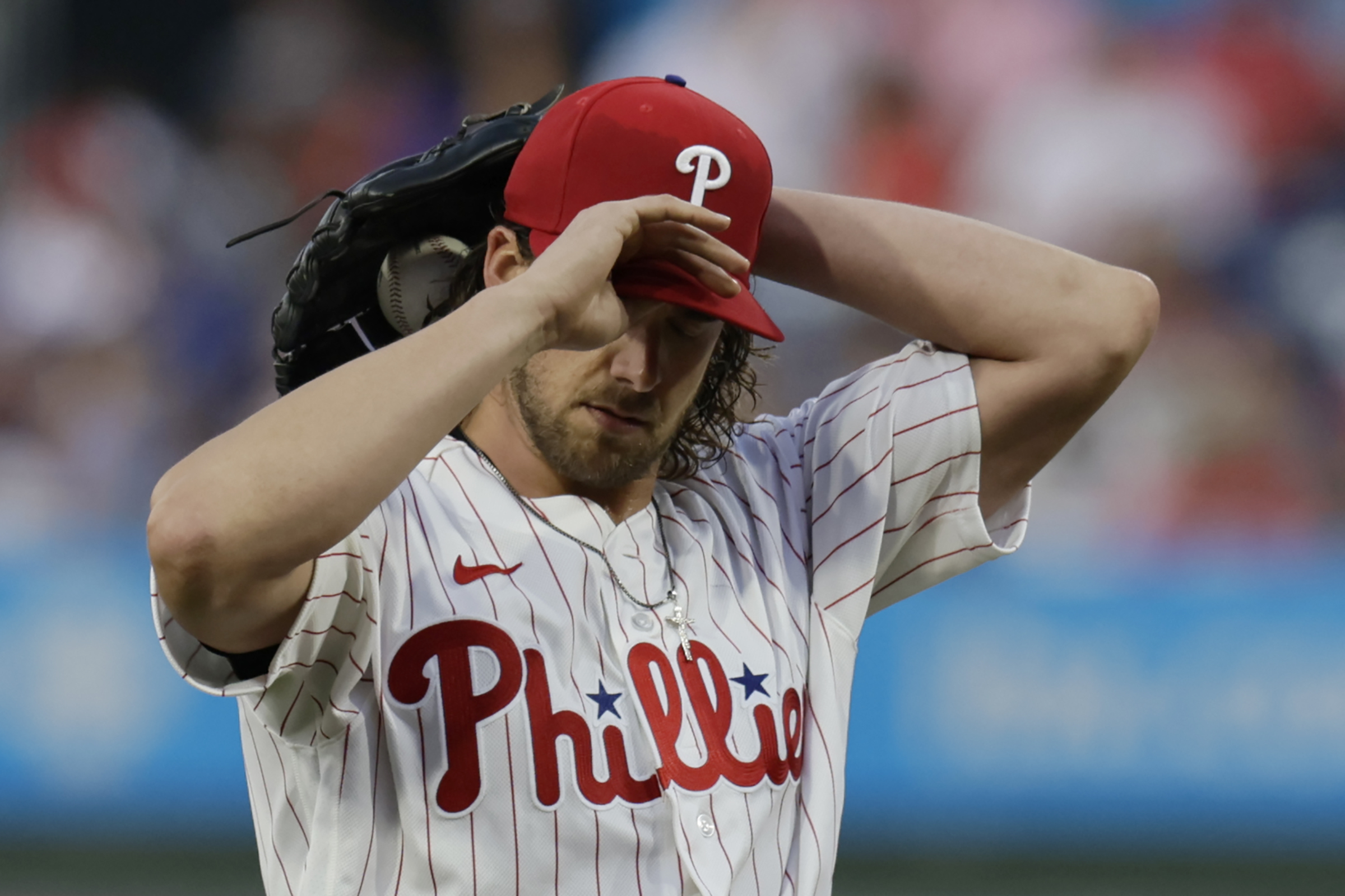 Aaron Nola gave up a two-run homer in the sixth inning and didn't last much longer after.