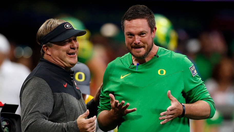 Georgia head coach Kirby Smart and Oregon head coach Dan Lanning