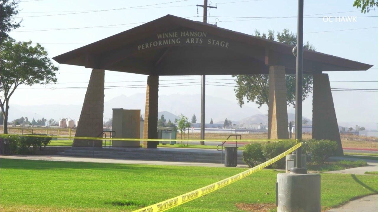 Homicide detectives investigate the scene after the nude body of Jose De Jesus Arriaga Loza, 63, was found at Rialto City Park in Rialto on July 19, 2026. (OC Hawk)