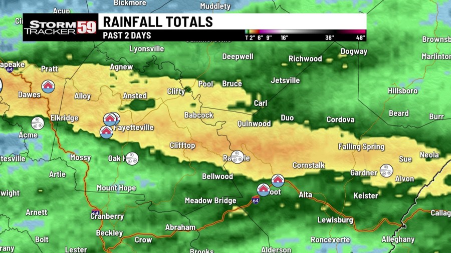 How much rainfall caused the catastrophic flooding in WV Tuesday?