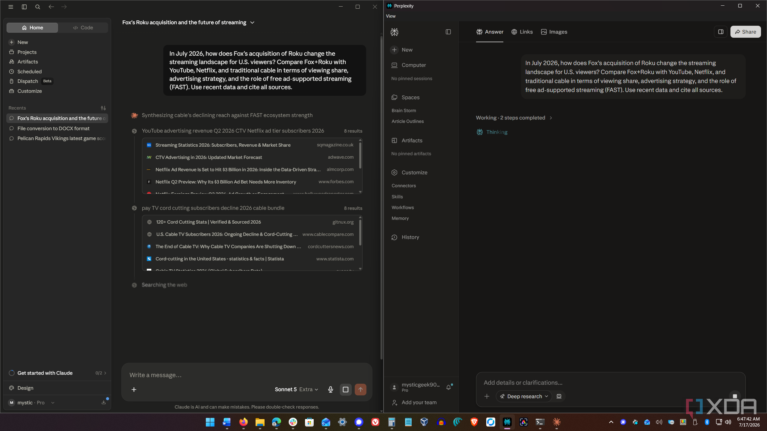 shows using Claude and Perplexity side by side