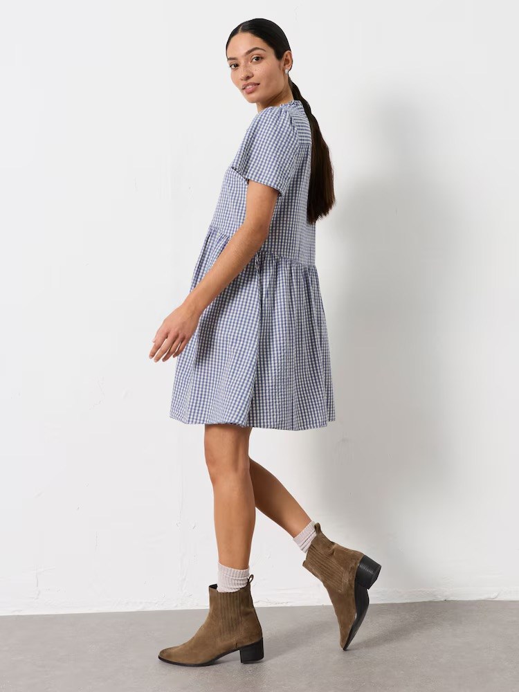 FatFace Immy Blue Gingham Regular Midi Dress