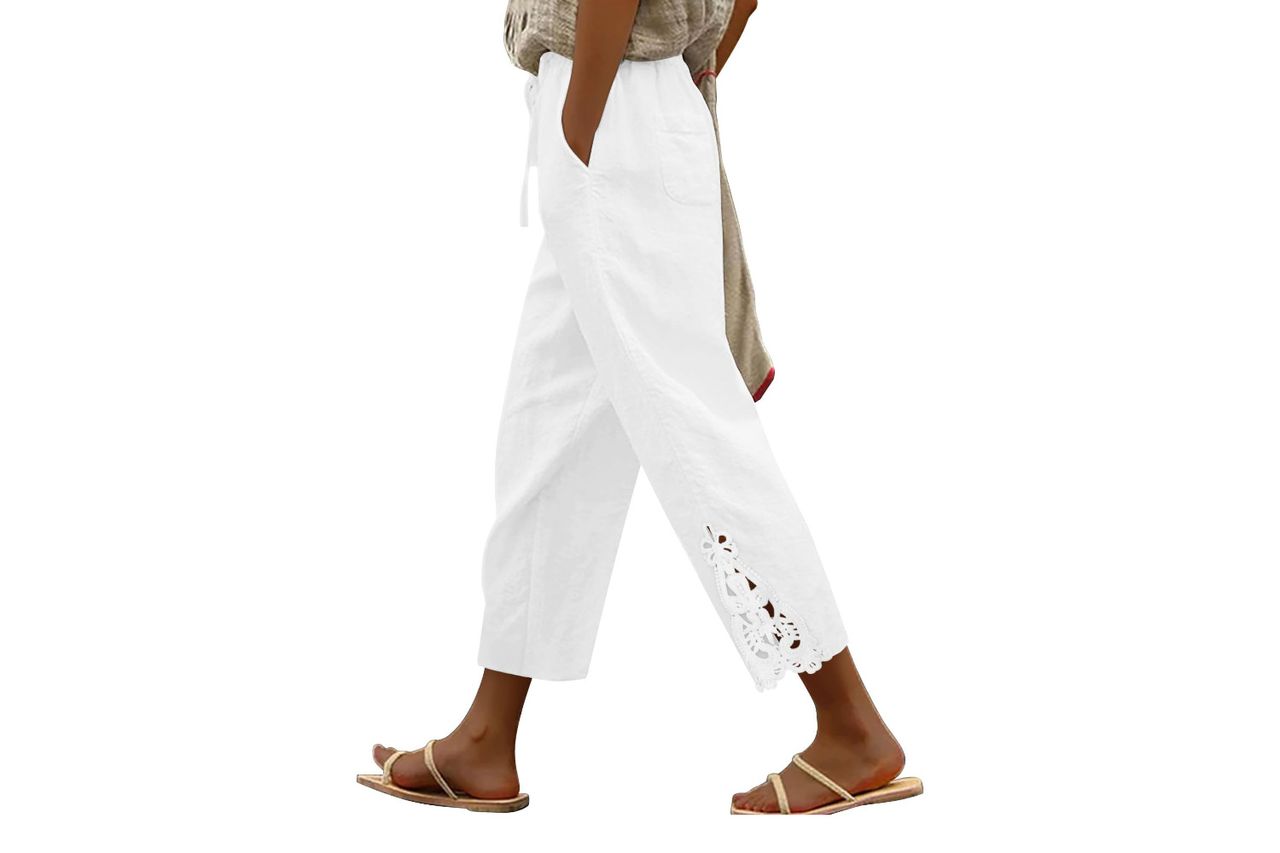Angerella Womens Cotton Linen Pants Casual Lightweight Drawstring Elastic Waist Trousers Summer Lounge Pants with Pockets