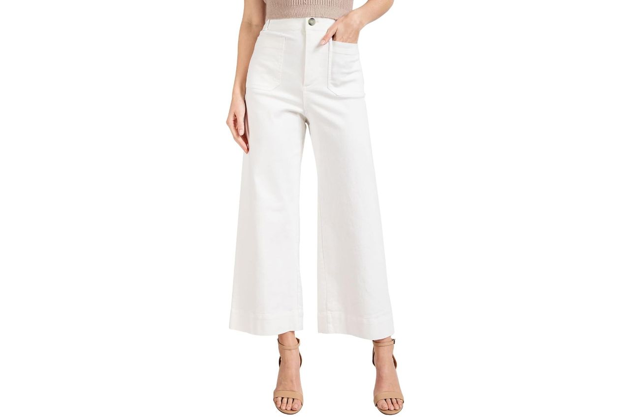 Miduo Womens High Waisted Cropped Wide Leg Stretchy Straight Pants