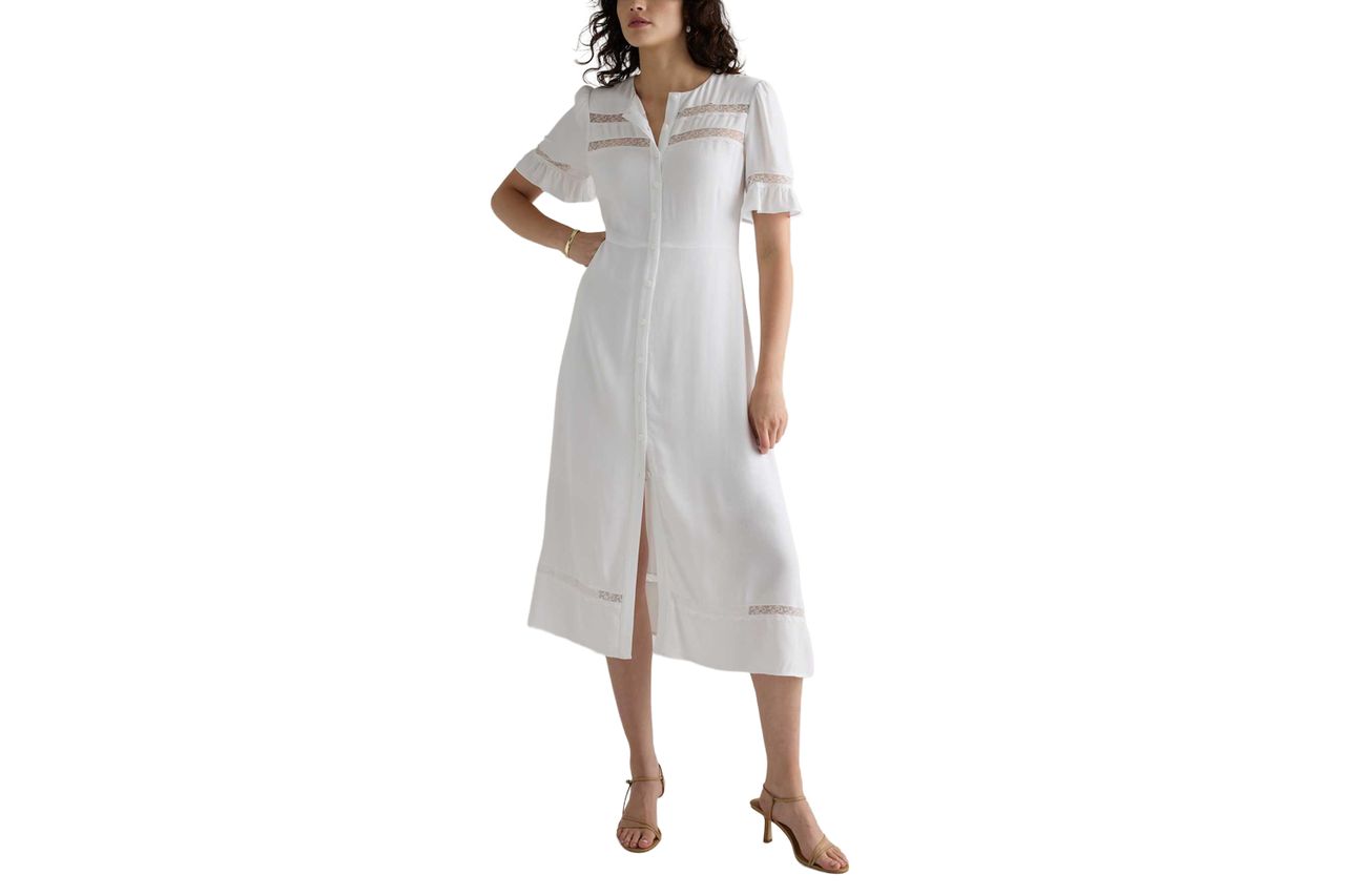 Quince Lightweight Crepe Lace Inset Midi Dress