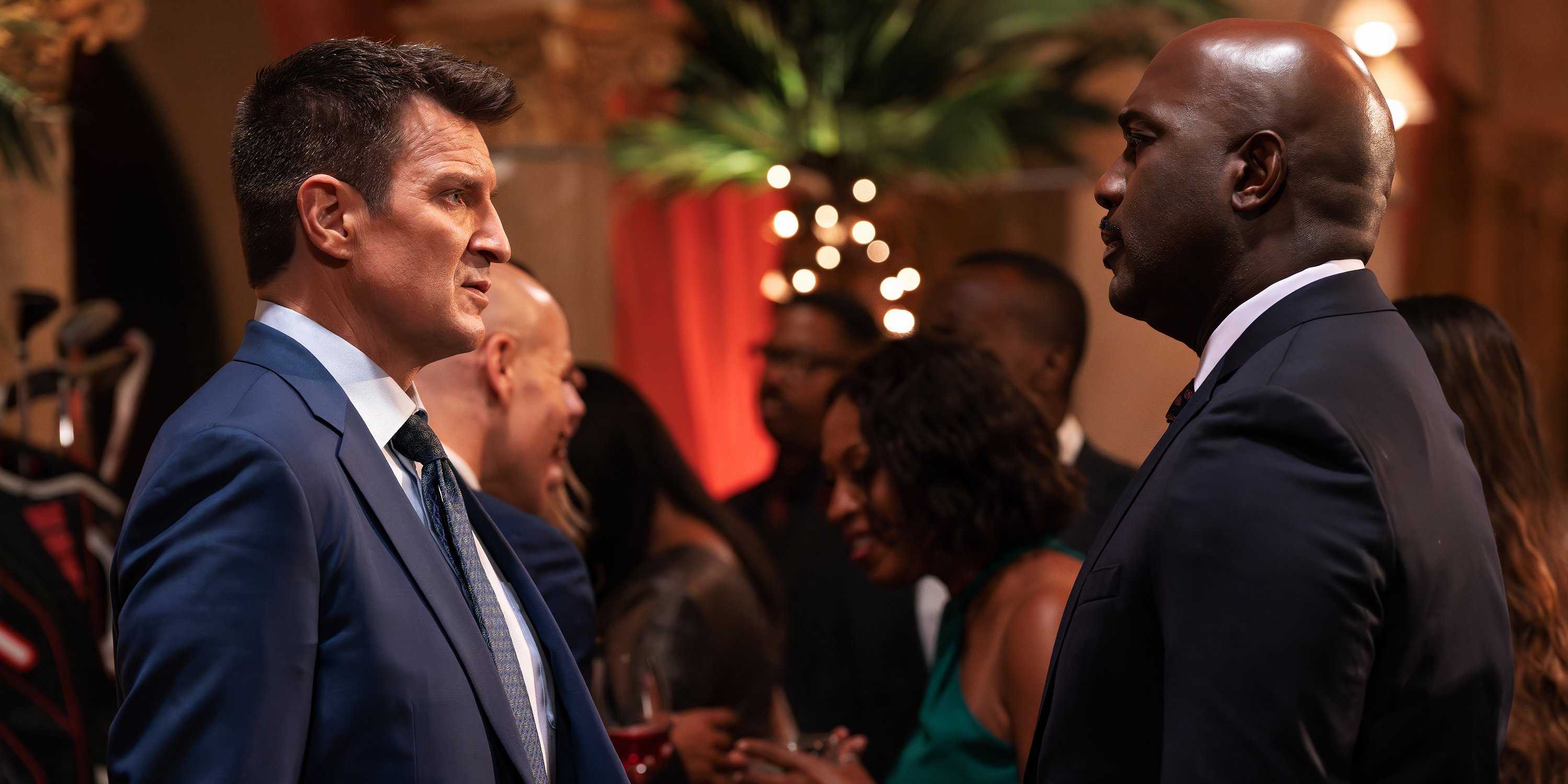 Nathan Fillion as Nolan and Richard T Jones as Grey in The Rookie season 7 episode 6
