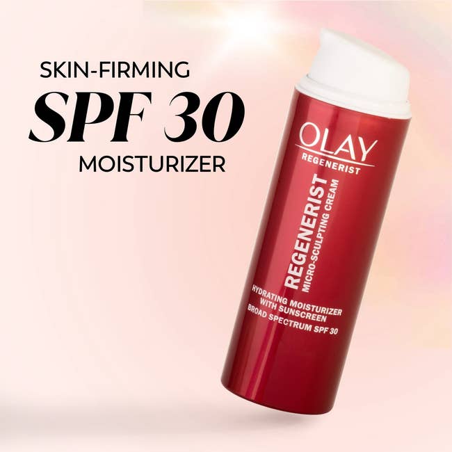 Olay Regenerist Micro-Sculpting Cream, SPF 30, with text:
