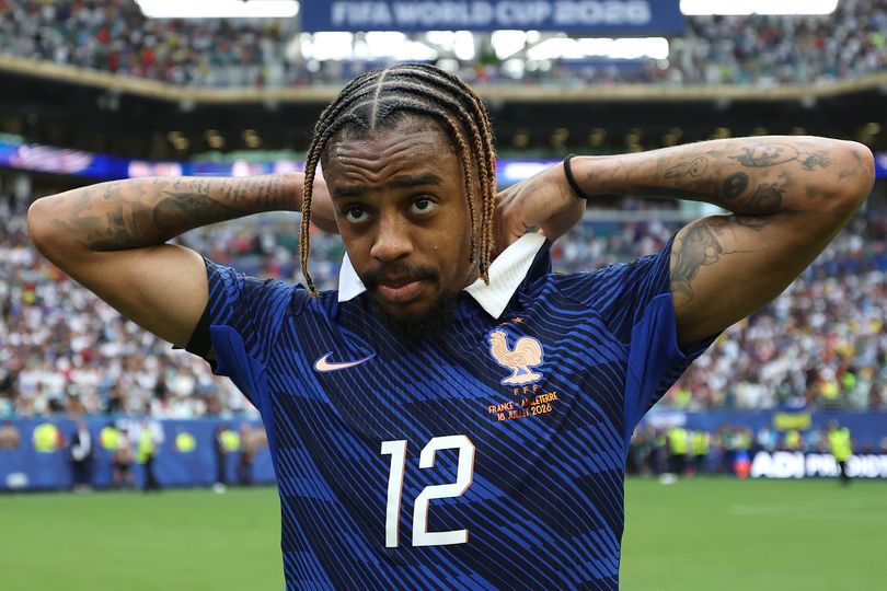 Bradley Barcola #12 of France reacts after the 4-6 loss during the FIFA World Cup 2026 Bronze Final between France and England at Miami Stadium