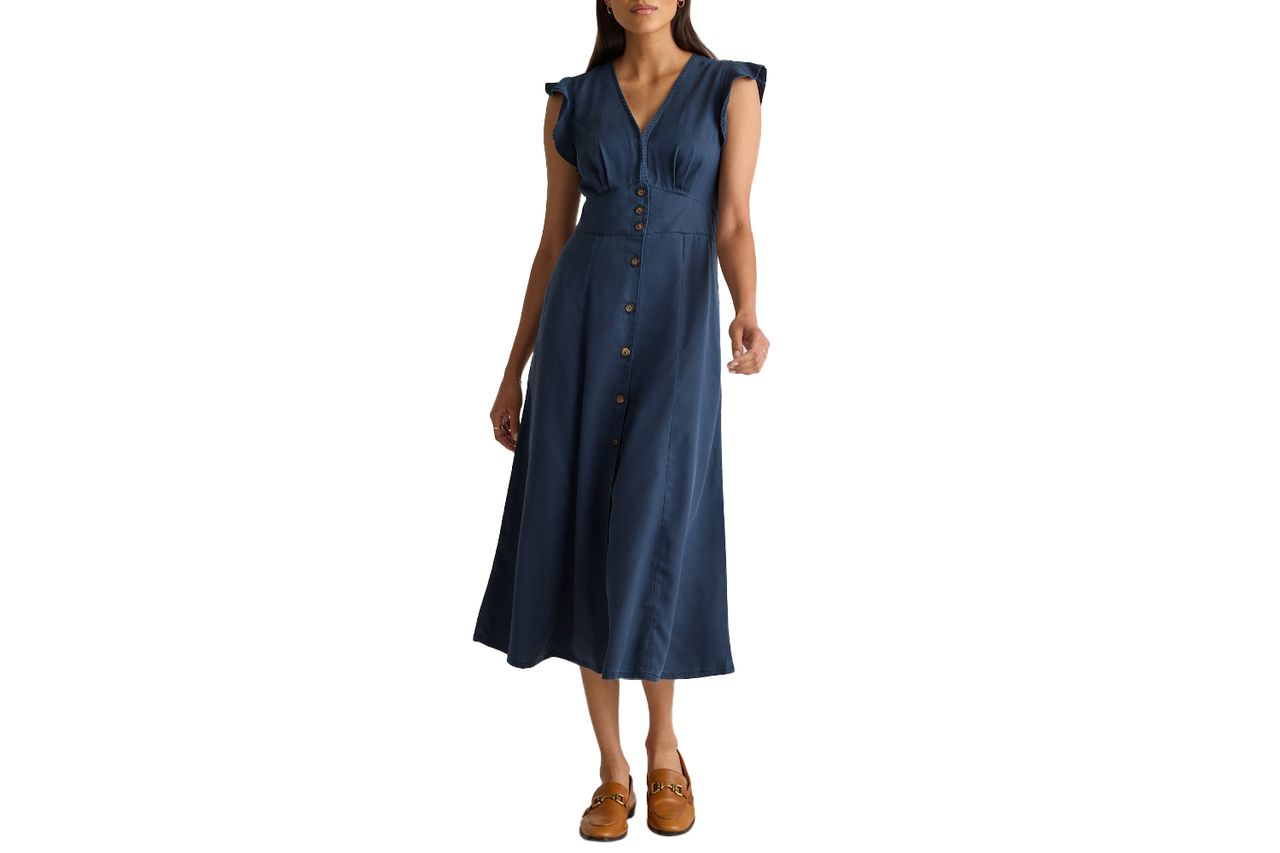 Vintage Wash Tencel Button Front Midi Dress