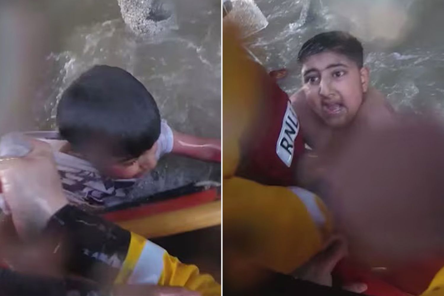 Dramatic video shows moment 2 young boys are saved from drowning after getting trapped under ocean pier in surging waves