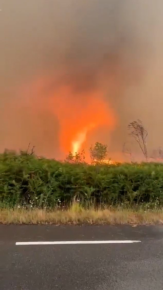 A freak 'fire tornado' tire through the commune of Saumos in the Gironde department of Nouvelle-Aquitaine, with footage a spinning column of flames ripping through foliage