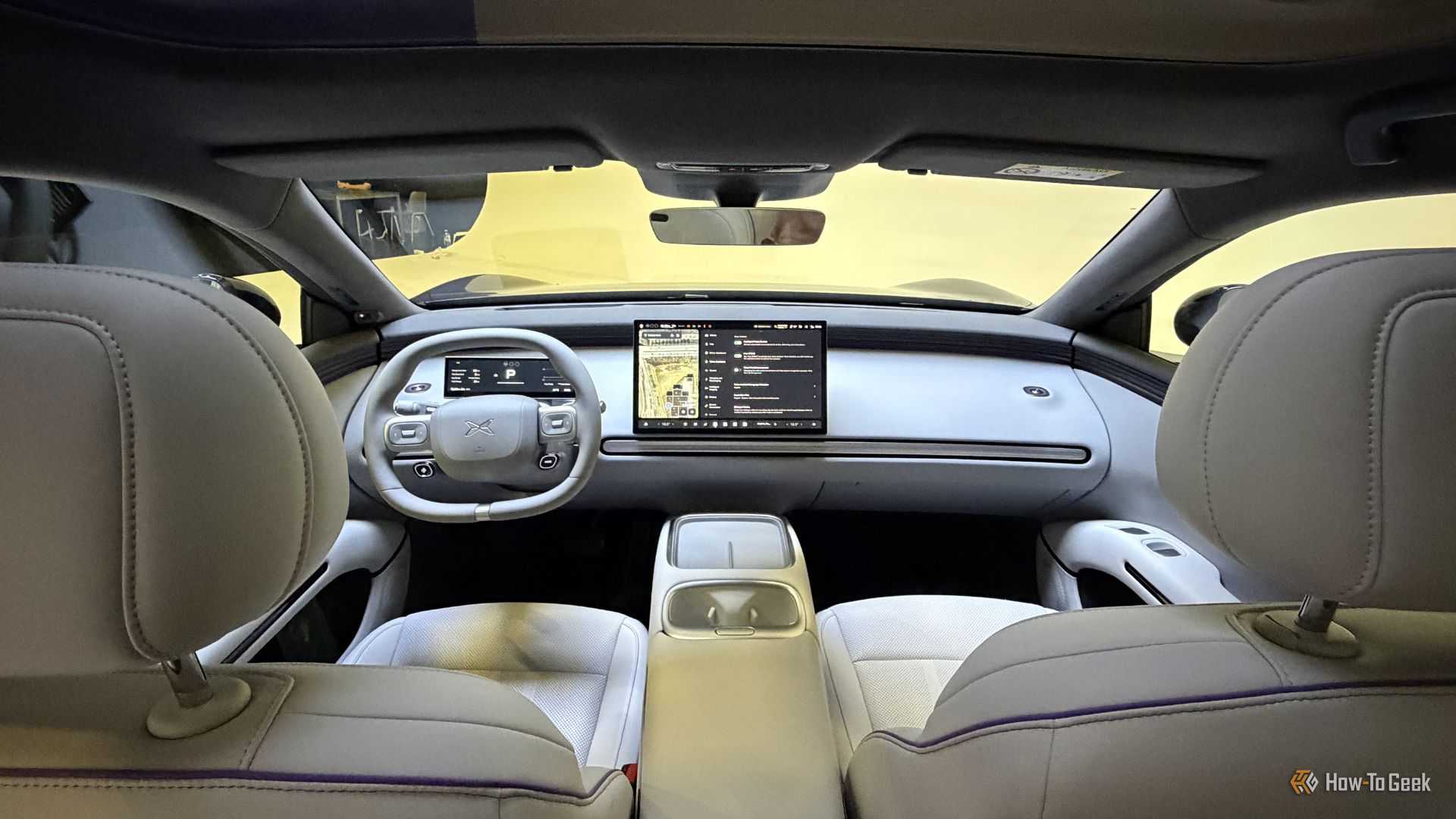Shot of the dashboard inside the cabin of an XPENG L03.