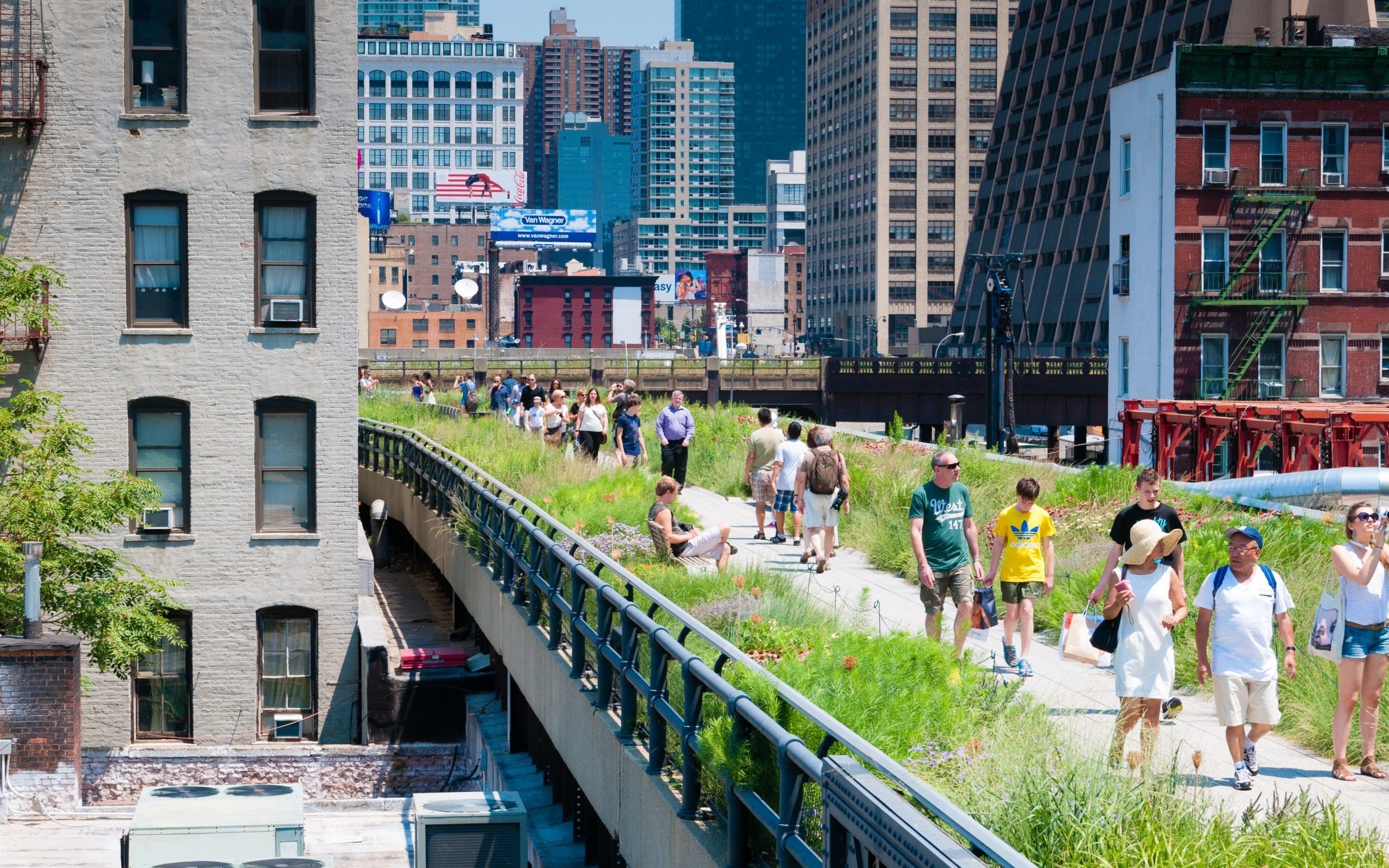 The High Line is a public park built on an historic freight rail line elevated above the streets in Manhattan