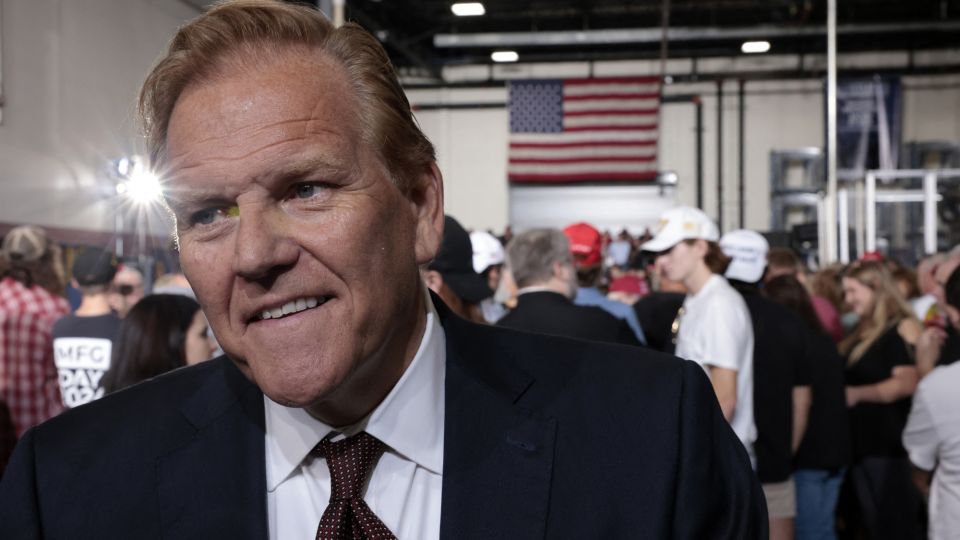 Former US Representative and current 2026 US Senate candidate Mike Rogers, Republican from Michigan, speaks to reporters in Howell, Michigan, on September 17, 2025. - Jeff Kowalsky/AFP/Getty Images