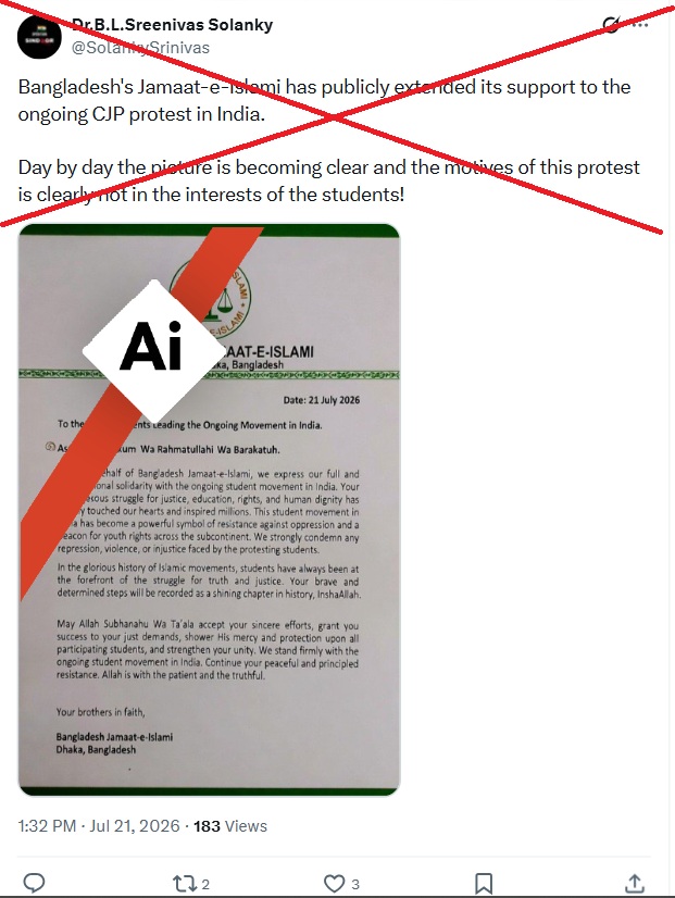 Posts circulate fabricated document to discredit India's youth movement