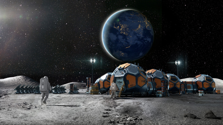A concept illustration of a permanent base on Earth's moon.