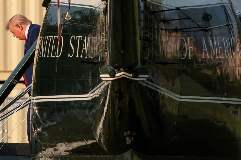 U.S. President Trump disembarks Marine One in Washington, DC, after travel to Delaware and Georgia
