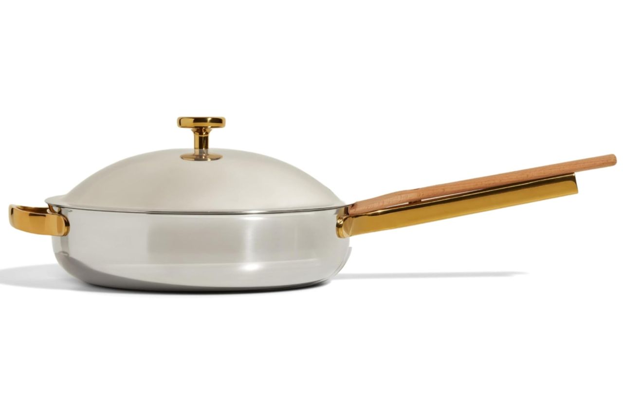 Our Place Titanium Always Pan Pro - 10.6” (2.8 Qt) No-Coating Nonstick Skillet | Tri-Ply Titanium & Stainless Steel | Safe for Oven, Induction & All Cooktops up to 750°F | Includes Spatula | Gold