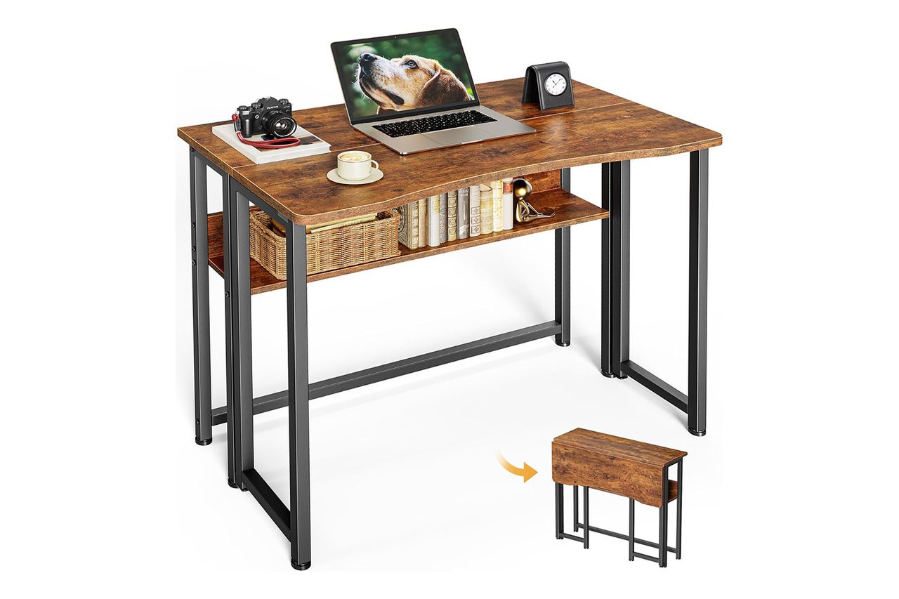 Huuger Folding Desk with Storage Shelf