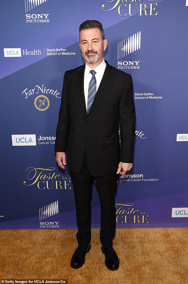 Jimmy Kimmel, 58, said that he's offered Stephen Colbert, 62, the opportunity to guest host his late night ABC show during his summer sabbatical or anytime he wants. Pictured in LA in May