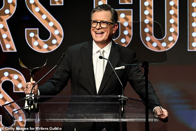 Colbert pictured at the 2026 Writers Guild Awards on March 8 in NYC