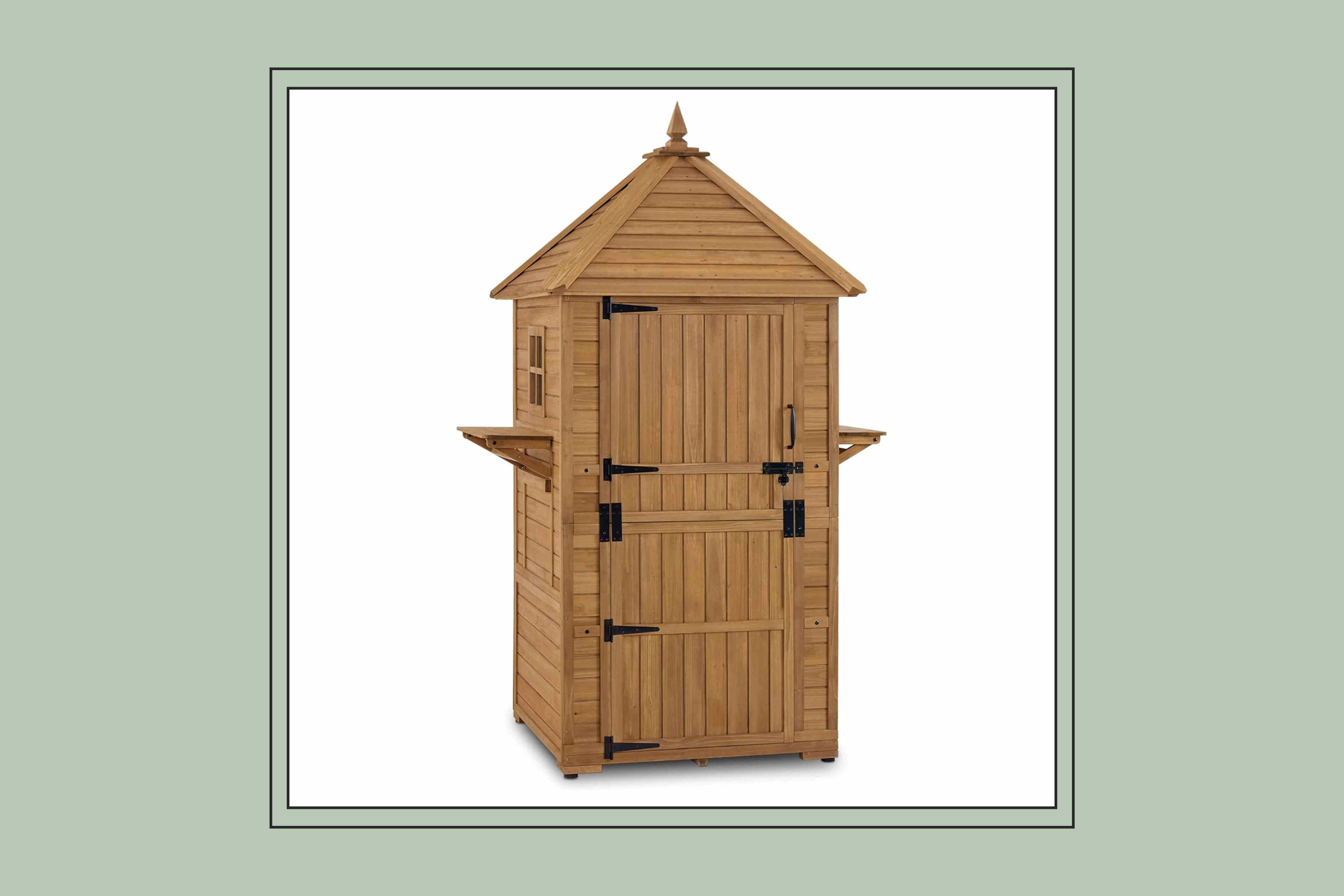 This solid wood storage shed instantly boosts curb appeal, and it’s perfect for organizing your garden tools