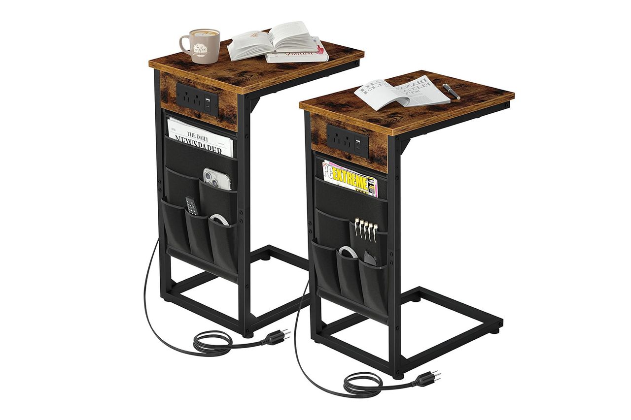 AMHANCIBLE C Shaped End Table with Charging Station