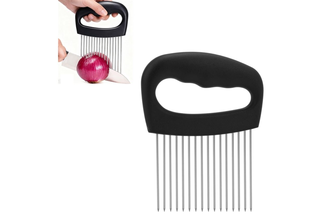 Onion Holder for Slicing, Extra-Large Stainless Steel Tomato and Potato Slicer with 16 Long Needles Versatile Food Slice Holder Home Kitchen Tool for Meat Onion Tomato Potato