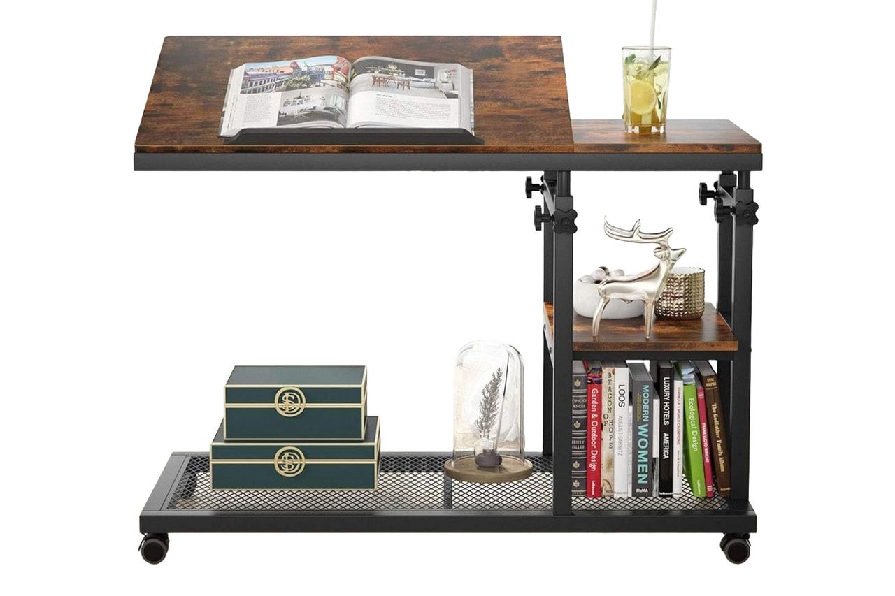 Tribesigns Height Adjustable C Table with Wheels