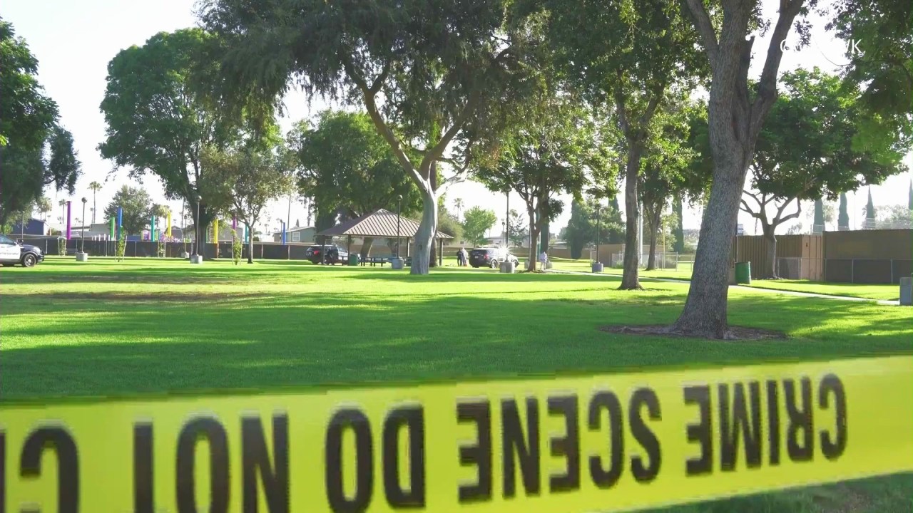 Homicide detectives investigate the scene after the nude body of Jose De Jesus Arriaga Loza, 63, was found at Rialto City Park in Rialto on July 19, 2026. (OC Hawk)