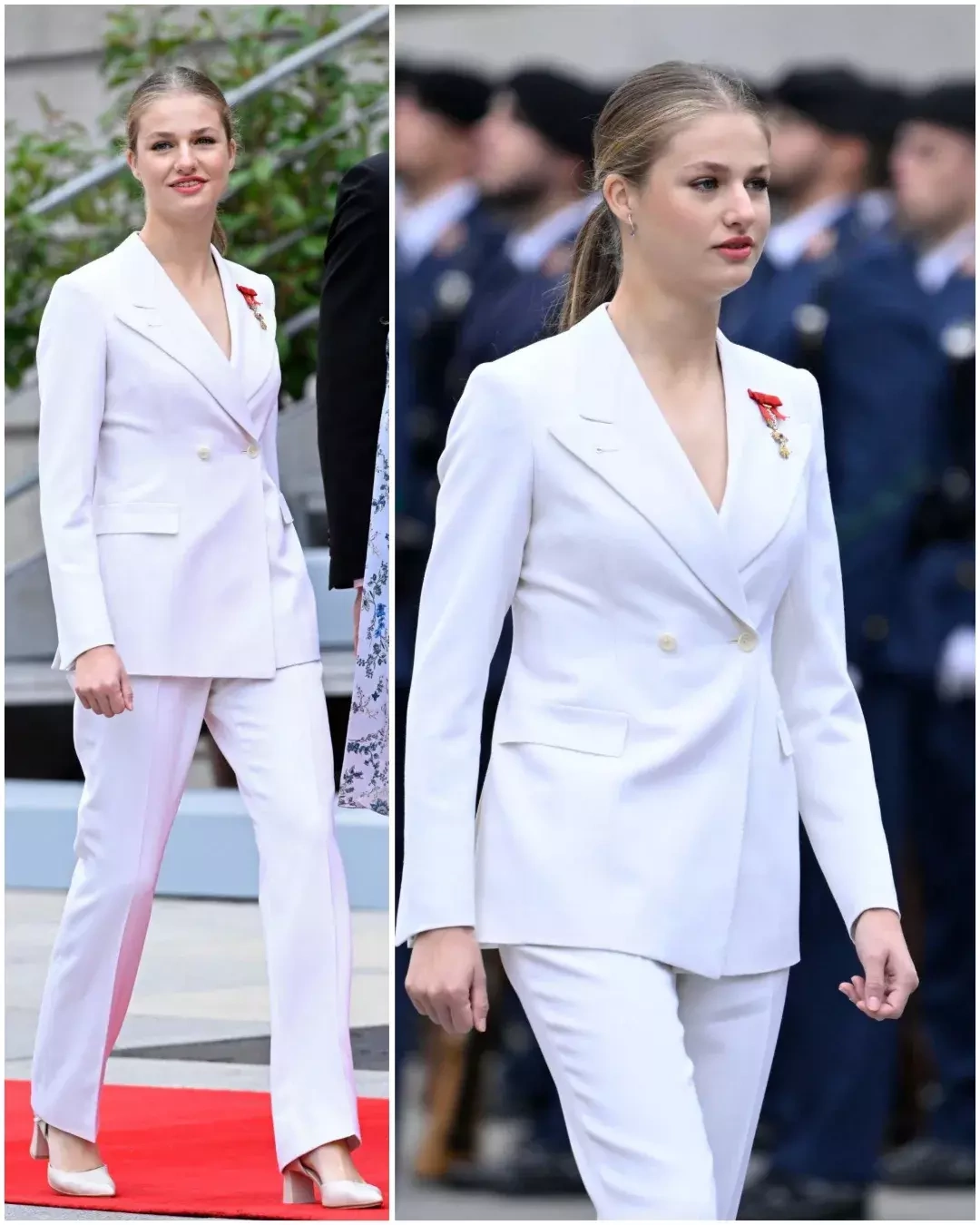 Phong cách thời trang cũng giúp họ thu hút công chúng trẻ. Leonor thường chọn suit, váy dài và trang phục đơn sắc, phù hợp hình ảnh người kế vị.