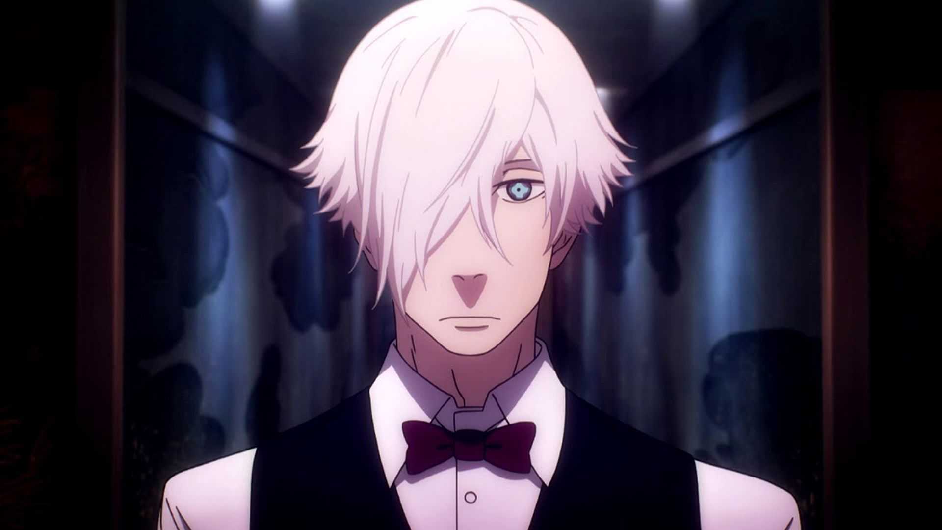 A close up of Decim in Death Parade