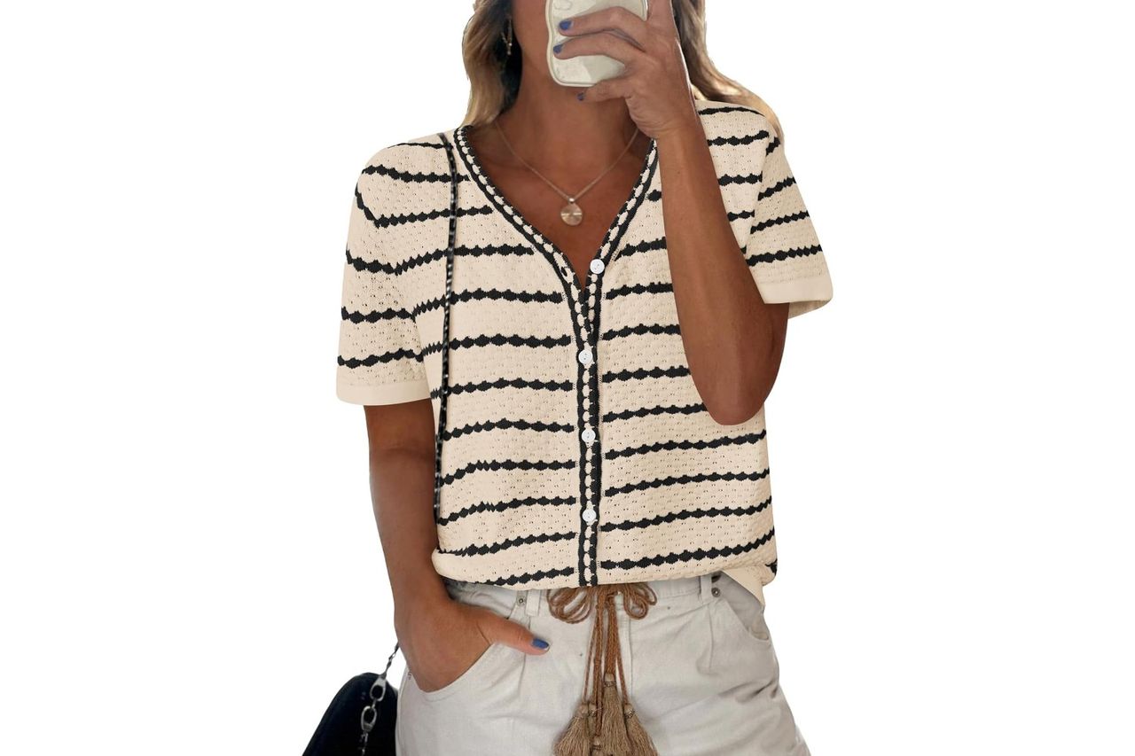 Amazon NALANISA Women's Short Sleeve Sweater Spring Summer Crochet Knit Tops
