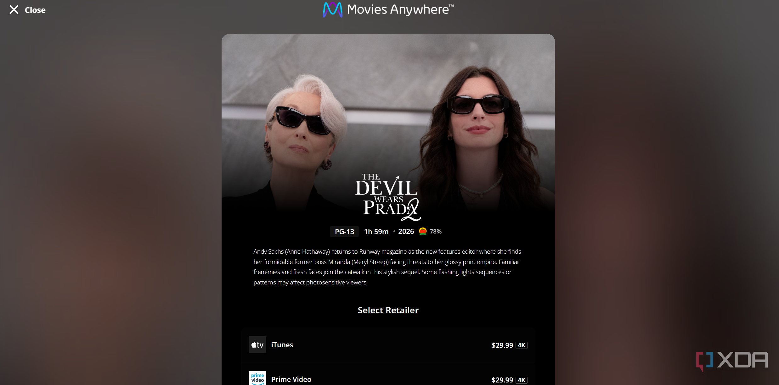 shows select retalers to buy from Movies Anywhere
