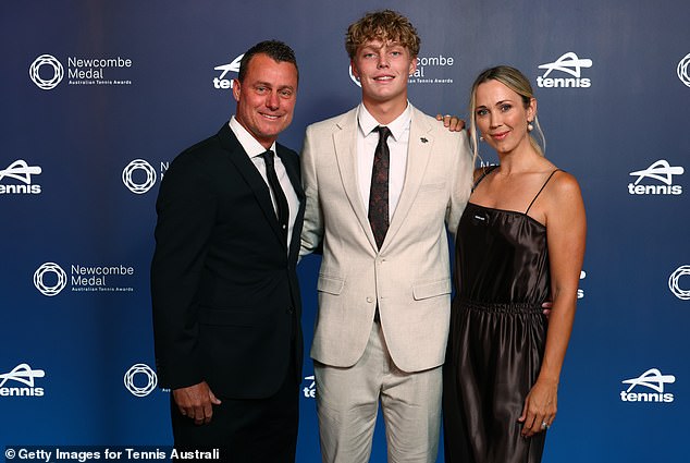 The 17-year-old (pictured with his parents Lleyton and Bec) recently made a run to the Wimbledon Boys Final