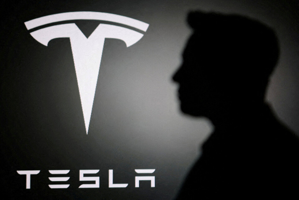 The silhouette of Elon Musk and Tesla logo are seen in this illustration taken on June 11.