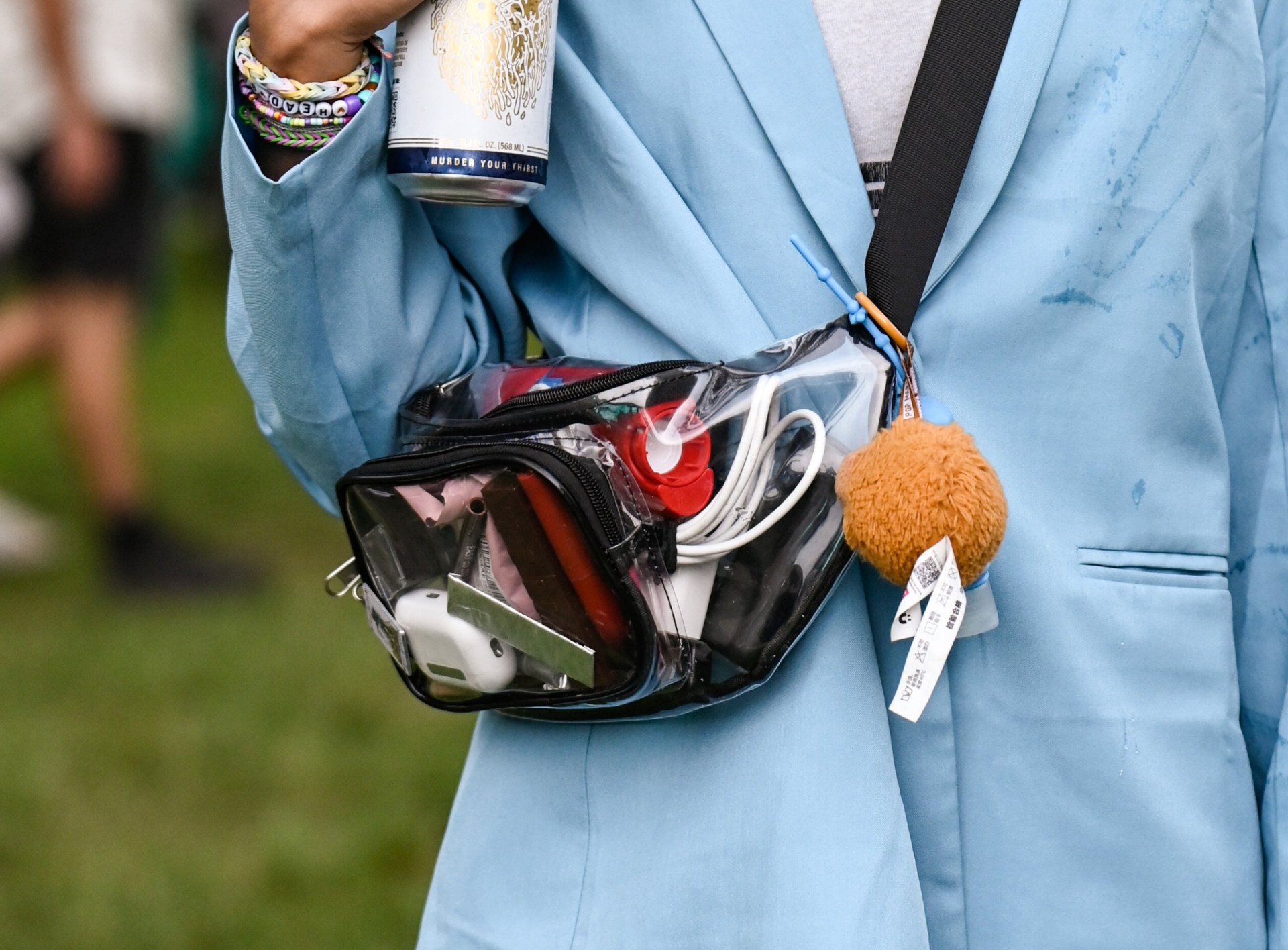 NEW YORK, NEW YORK - JUNE 06: Lauren is seen wearing an Igor light blue suit and black sunglasses during the 2025 Governors Ball at Flushing Meadows Corona Park on June 06, 2025 in New York City. (Photo by Daniel Zuchnik/WireImage)