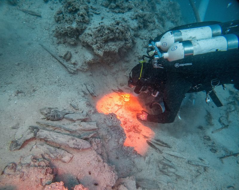 An underwater archaeologist works at a Byzantine shipwreck near Polace on the island of Mljet