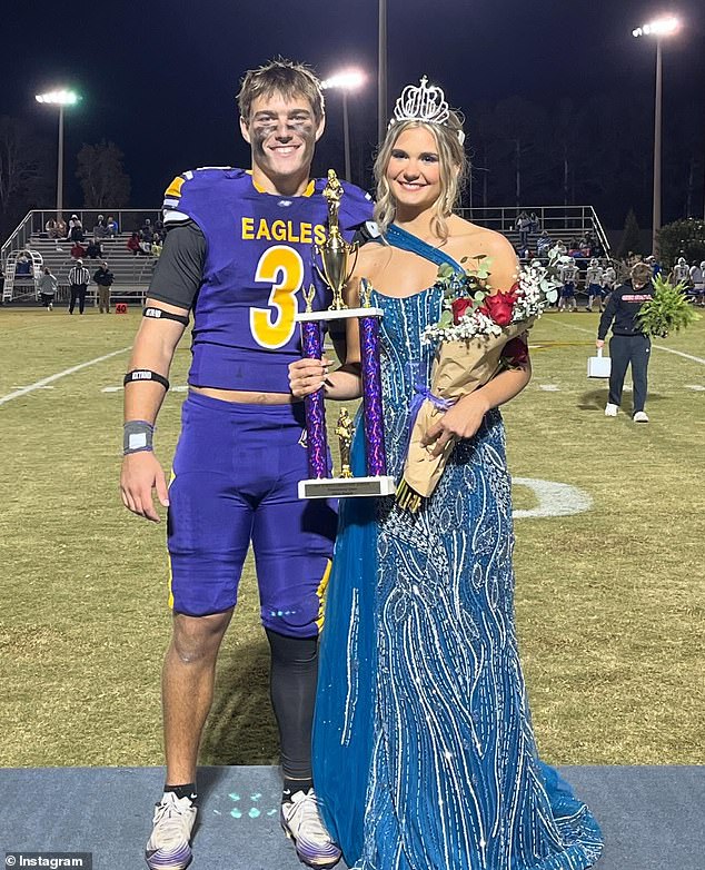 Daniels, pictured with the 'love her life' Hudson Mize, was elected homecoming queen during her senior year. She was also a member of the National Honor Society and played volleyball